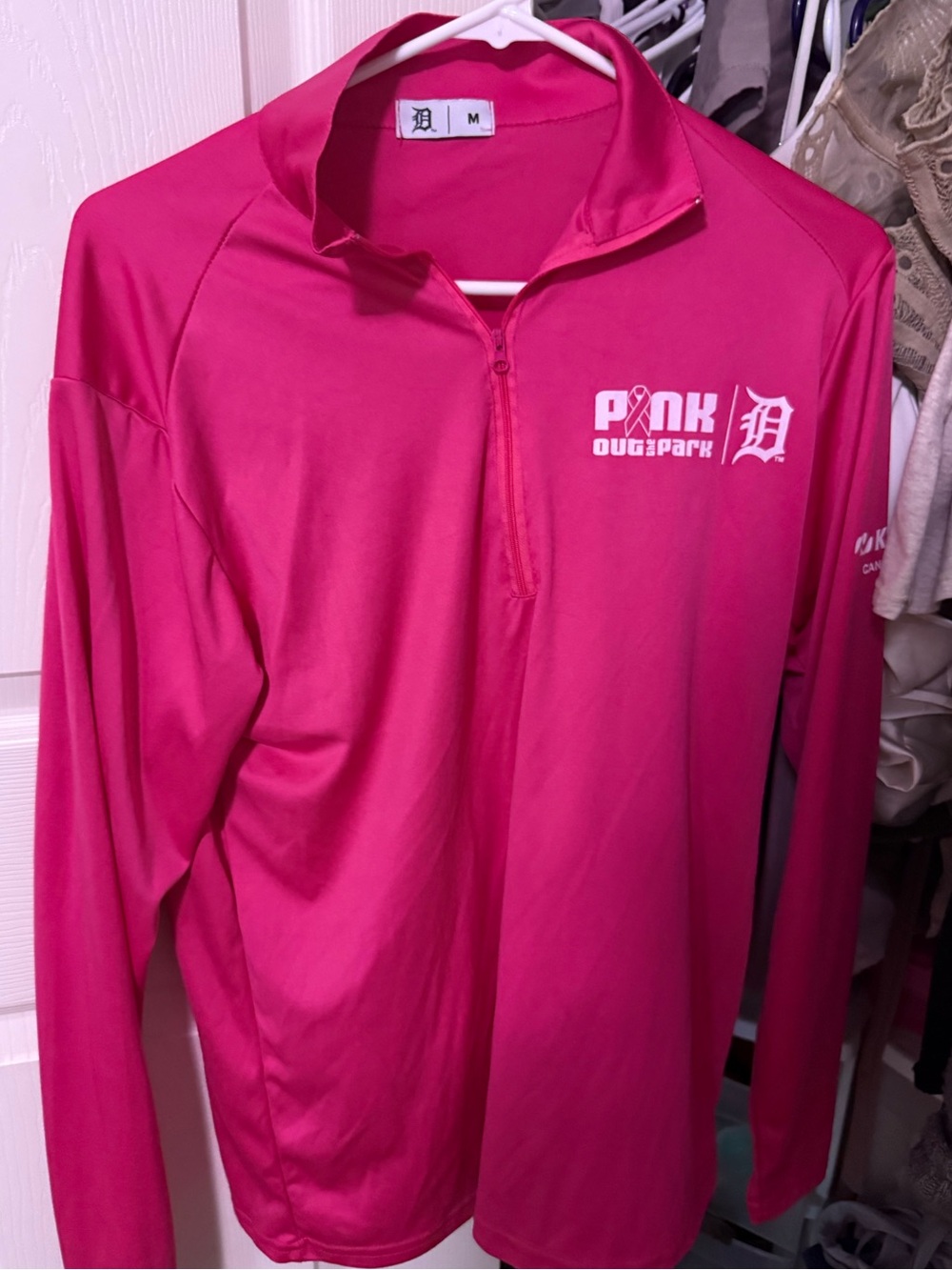 Unisex Pink Long-Sleeve Quarter-Zip pink Detroit tigers breast cancer Shirt